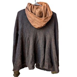 Anthropologie sleeping on snow Mocha Brown Wool cardiganwith removable hood sz s